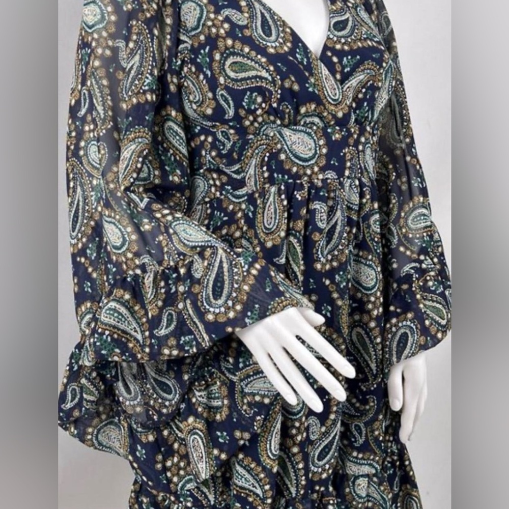 Betsey Johnson Navy Paisley Ruffle Midi Dress - Picture 4 of 8